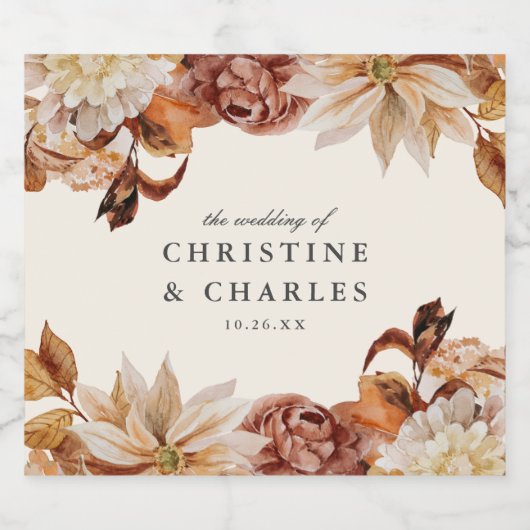 Elegant Autumn Waterverf Floral | Weddenschap Bier Etiket (Enkel label)