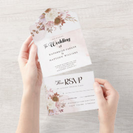 Elegant Autumn Waterverf Floral Wedding All In One Uitnodiging