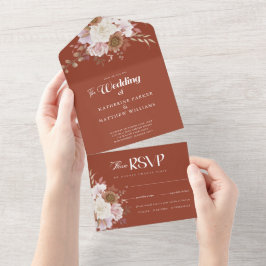 Elegant Autumn Waterverf Floral Wedding All In One Uitnodiging