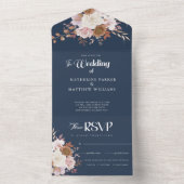 Elegant Autumn Waterverf Floral Wedding All In One Uitnodiging (Binnen)