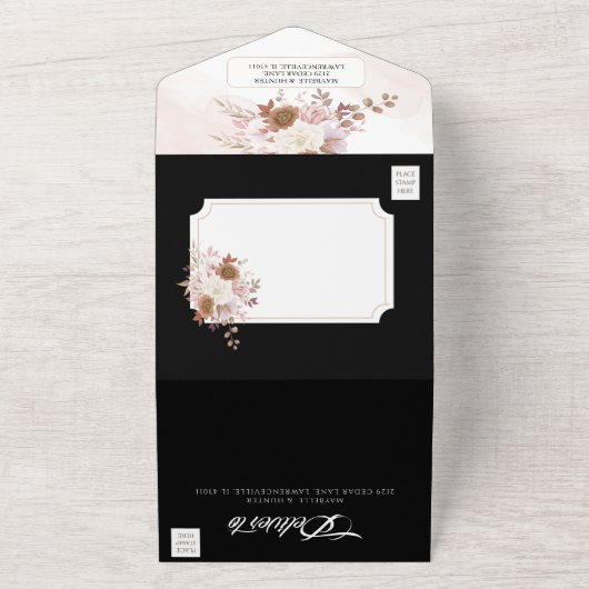 Elegant Autumn Waterverf Floral Wedding All In One Uitnodiging (Buitenkant)