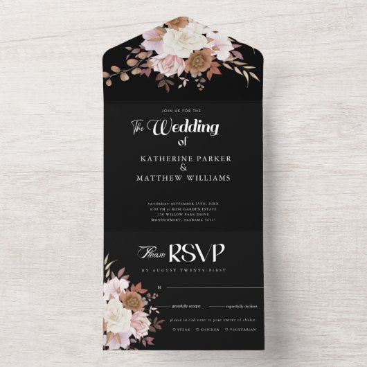 Elegant Autumn Waterverf Floral Wedding All In One Uitnodiging (Binnen)