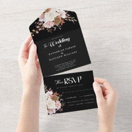 Elegant Autumn Waterverf Floral Wedding All In One Uitnodiging