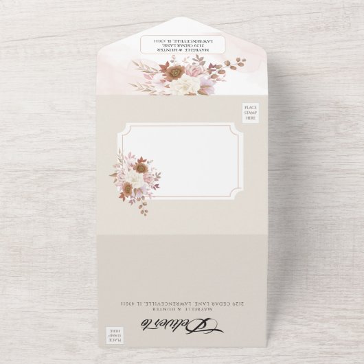 Elegant Autumn Waterverf Floral Wedding All In One Uitnodiging (Buitenkant)