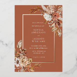 Elegant Autumn Waterverf Floral Wedding Folie Invi Uitnodiging