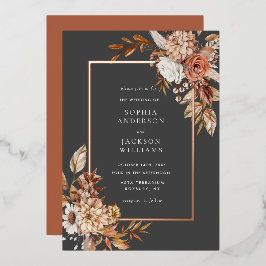 Elegant Autumn Waterverf Floral Wedding Folie IV Uitnodiging