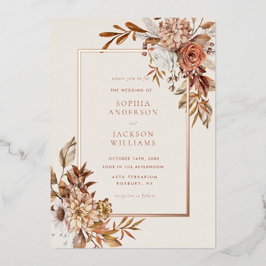 Elegant Autumn Waterverf Floral Wedding Folie Uitnodiging (Voorkant)