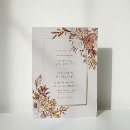 Elegant Autumn Waterverf Floral Wedding Folie Uitnodiging