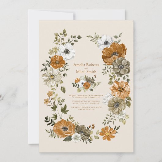 Elegant Autumn Waterverf Floral Wedding Kaart (Voorkant)