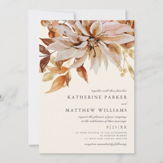 Elegant Autumn Waterverf Floral Wedding Kaart (Voorkant)