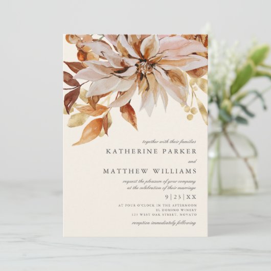 Elegant Autumn Waterverf Floral Wedding Kaart (Staand voorkant)
