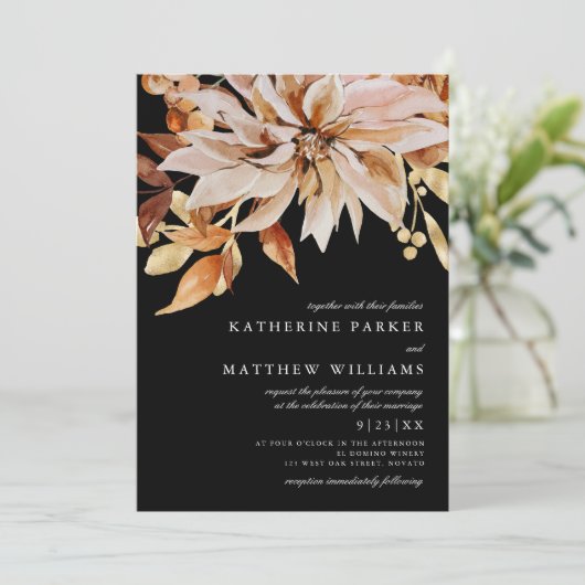 Elegant Autumn Waterverf Floral Wedding Kaart (Staand voorkant)