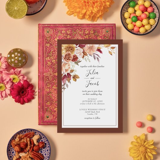 Elegant Autumn Waterverf Floral Wedding Kaart