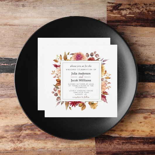 Elegant Autumn Waterverf Floral Wedding Kaart