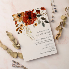 Elegant Autumn Waterverf Floral Wedding Kaart