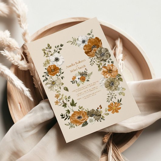 Elegant Autumn Waterverf Floral Wedding Kaart