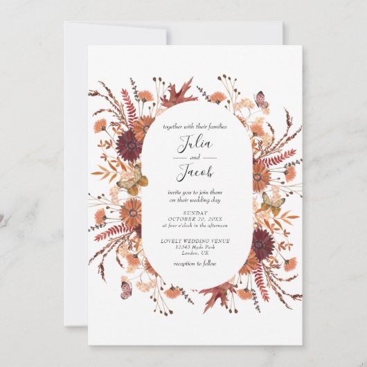 Elegant Autumn Waterverf Floral Wedding Kaart (Voorkant)