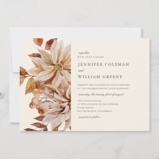 Elegant Autumn Waterverf Floral Wedding Kaart (Voorkant)