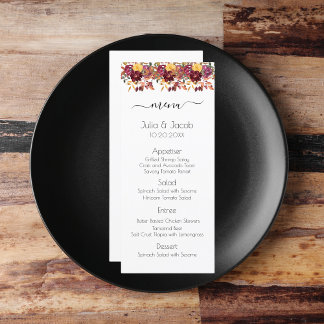 Elegant Autumn Waterverf Floral Wedding Menu