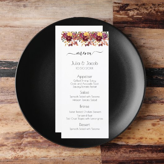 Elegant Autumn Waterverf Floral Wedding Menu