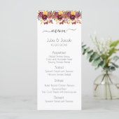 Elegant Autumn Waterverf Floral Wedding Menu (Staand voorkant)