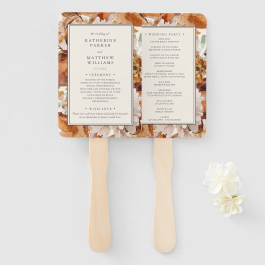 Elegant Autumn Waterverf Floral Wedding Programme Handwaaier (Voorkant en achterkant)