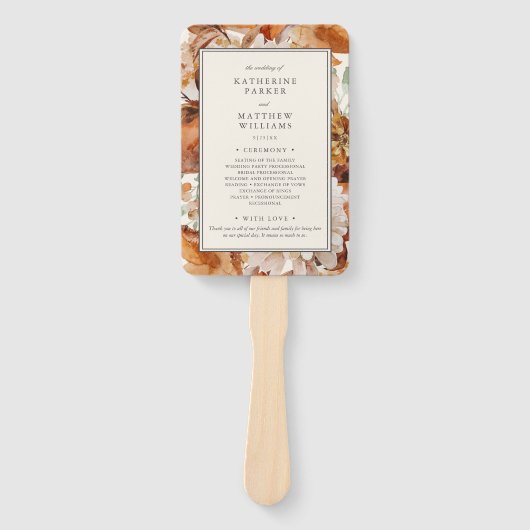 Elegant Autumn Waterverf Floral Wedding Programme Handwaaier (Voorkant)