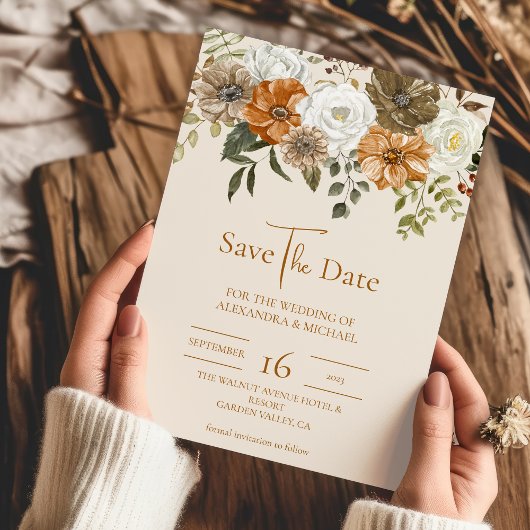 Elegant Autumn Waterverf Floral Wedding Save The Date