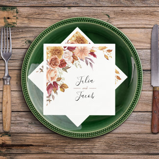 Elegant Autumn Waterverf Floral Wedding Servet
