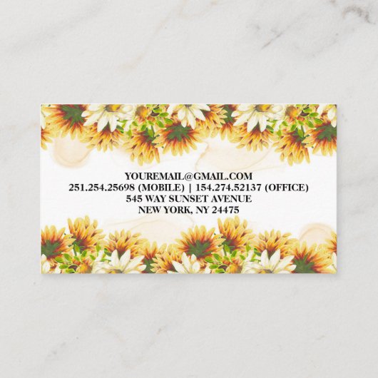Elegant Autumn Waterverf Sunflower Visitekaartje (Achterkant)
