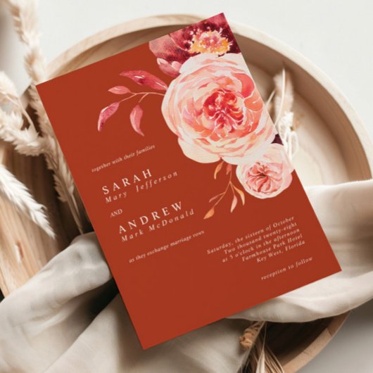 Elegant Autumn Waterverf Terracotta Wedding Kaart