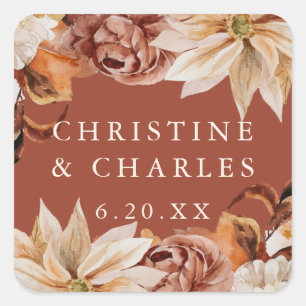 Elegant Autumn Waterverf Terracotta Wedding Vierkante Sticker