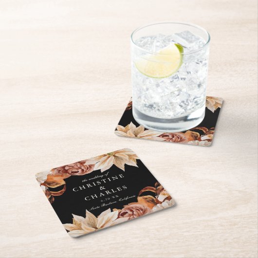 Elegant Autumn Waterverf Wedding Black Kartonnen Onderzetters (Insitu)