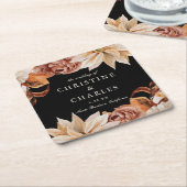 Elegant Autumn Waterverf Wedding Black Kartonnen Onderzetters (Schuin)