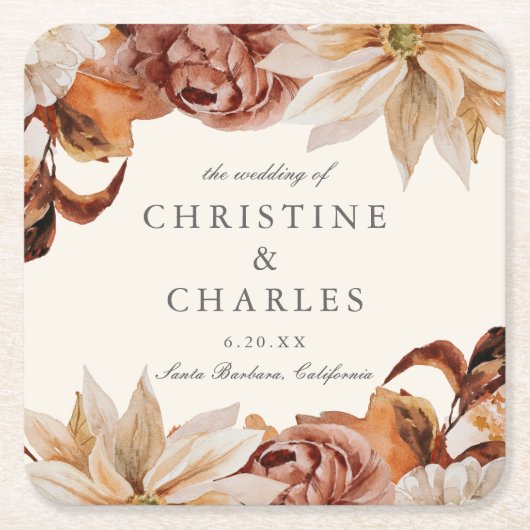 Elegant Autumn Waterverf Wedding Kartonnen Onderzetters (Voorkant)