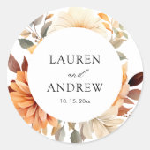 Elegant Autumn Waterverf Wedding Ronde Sticker (Voorkant)