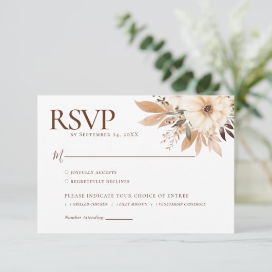 Elegant Autumn Waterverf Wedding RSVP Kaartje (Staand voorkant)