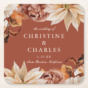 Elegant Autumn Waterverf Wedding Square Paper Ca Kartonnen Onderzetters