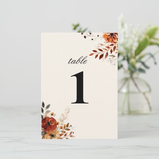 Elegant Autumn Waterverf Wedding Table Number Kaart (Staand voorkant)