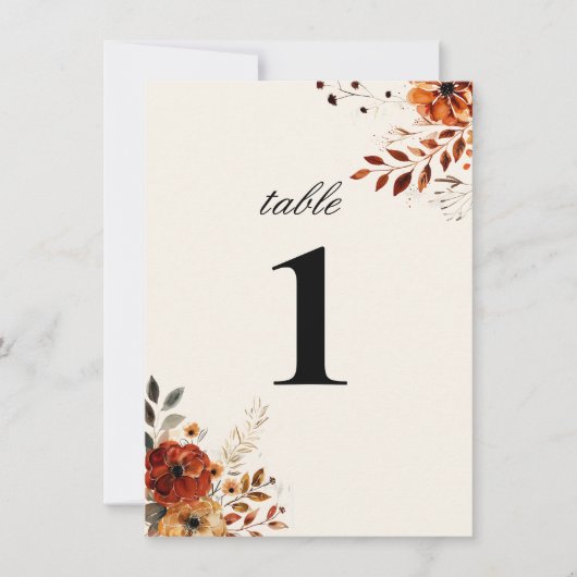 Elegant Autumn Waterverf Wedding Table Number Kaart (Voorkant)