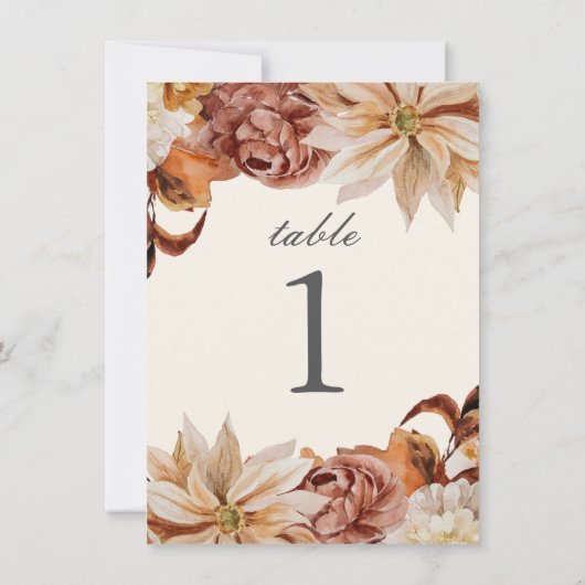 Elegant Autumn Waterverf Wedding Table Number Kaart (Achterkant)