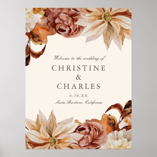 Elegant Autumn Waterverf Wedding Welkomstteken Poster (Voorkant)