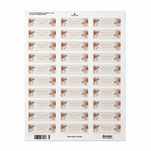 Elegant Autumn Wedding Return Address Label (Full Sheet)