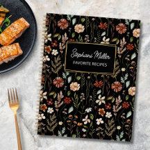 Elegant Autumn Wildflower Pattern Black Recipe