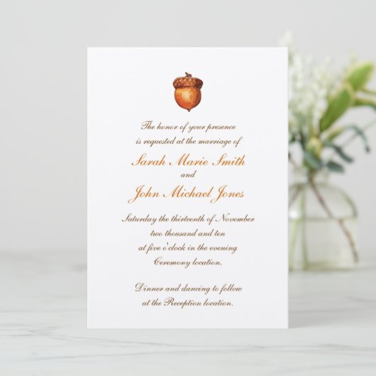 Elegant Autumnal Acorn Invitation Kaart (Staand voorkant)