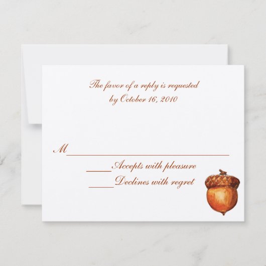 Elegant Autumnal Acorn Response Card RSVP Kaartje (Voorkant)