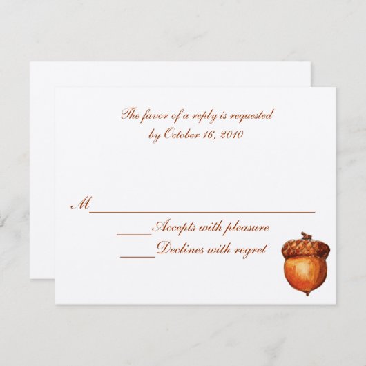Elegant Autumnal Acorn Response Card RSVP Kaartje (Voorkant / Achterkant)