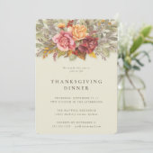 Elegant Autumnal Floral Border Thanksgiving Dinner Kaart (Staand voorkant)