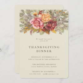 Elegant Autumnal Floral Border Thanksgiving Dinner Kaart