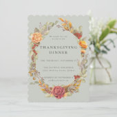 Elegant Autumnal Floral Border Thanksgiving Dinner Kaart (Staand voorkant)